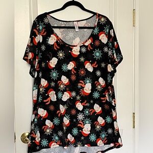 LuLaRoe Festive Santa Snowflakes Print Short sleeve tee shirt Women's Top 3XL